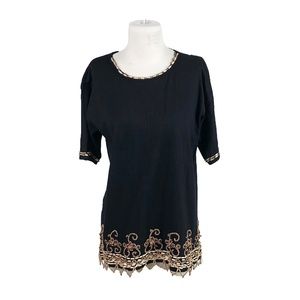 Tee-N-Tee Small Black Vintage Wooden Beaded Top